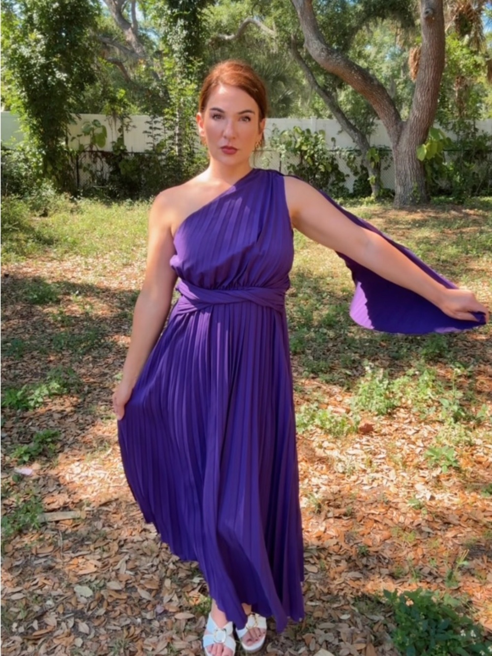 Purple One-Shoulder Pleated Maxi Dress